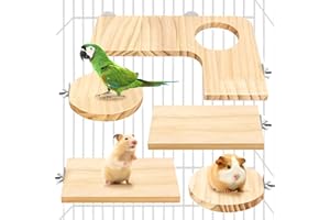 CZWESTC Hamster Cage Accessories, L Shaped Wooden Playing Platform and Round Hole, 5pcs Wood Cage Pedal Board for Chinchilla, Dwarf Hamster, Parrot, Rat Toys