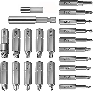 22 Pcs Damaged Screw Extractor Kit Topaup Broken Bolt Stripped Extractor And Remove Set With Extension Bit Holder Socket Adapter For Broken Screw Or Bolt Stripped Remover Amazon Co Uk Diy Tools