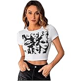 SOLY HUX Women's Graphic Tees Summer Figure Print Short Sleeve T Shirts Crop Top