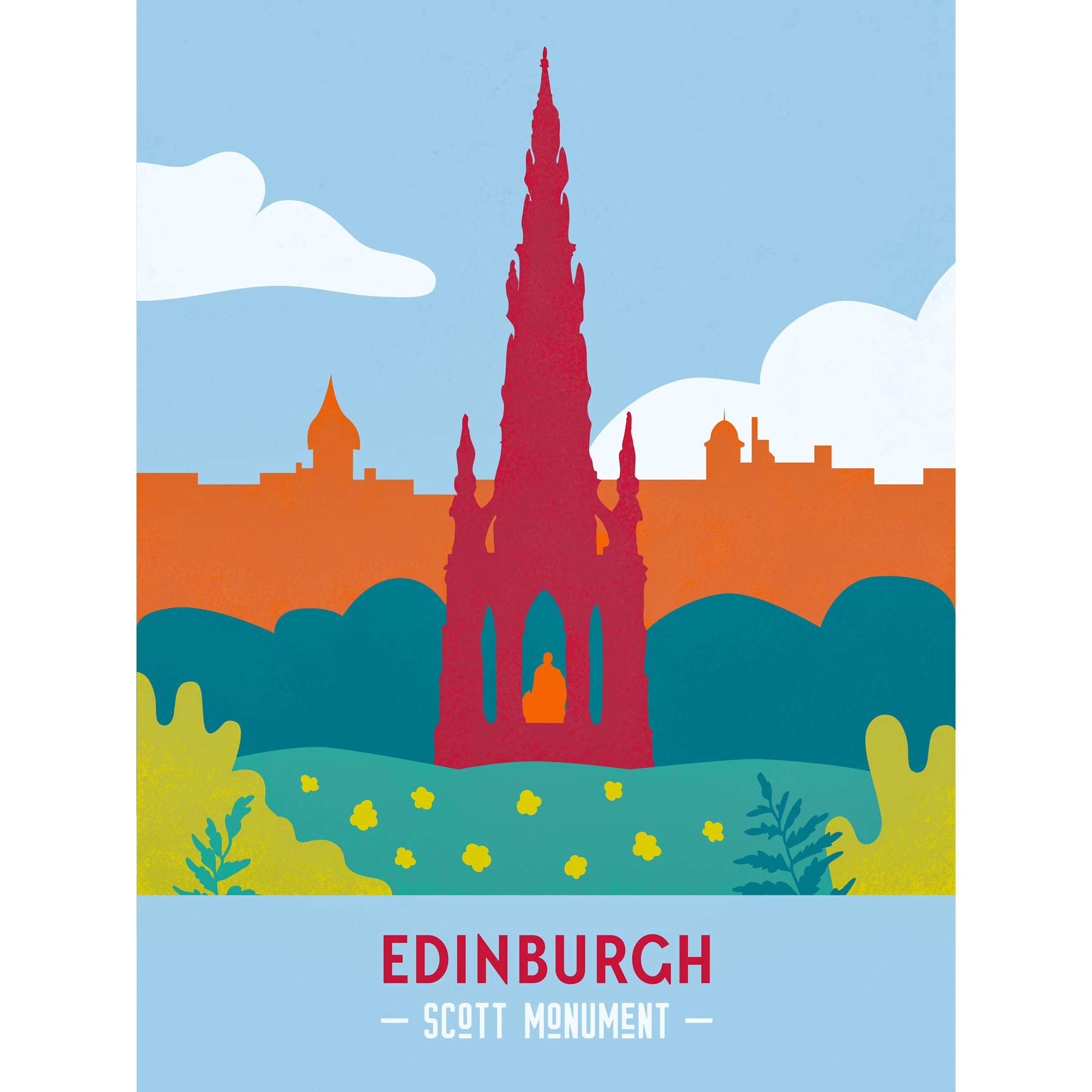 Scotland Travel Edinburgh Scott Monument Retro Large Canvas Wall Art Print