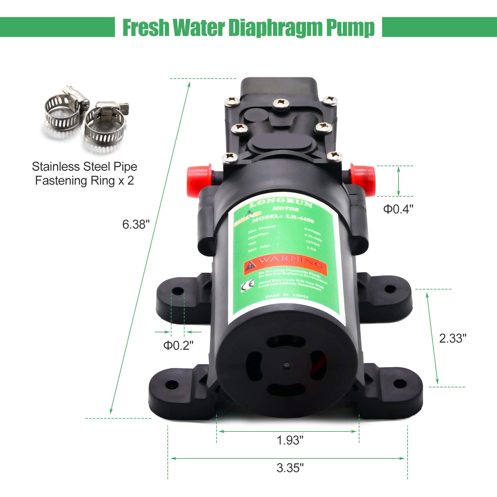 12V Fresh Water Pump 70W RV Diaphragm Pump With 2 Hose Clamp Self Priming Pump E - Foto 3