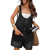 ELLEVEN Women's Summer Denim Overall Shorts Romper – Loose Fit with Large Front Pockets
