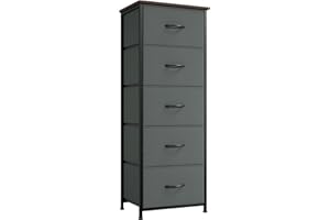 Somdot Tall Dresser for Bedroom with 5 Drawers, Storage Chest of Drawers with Removable Fabric Bins for Closet Bedside Nursery Laundry Living Room Entryway Hallway, Charcoal Grey