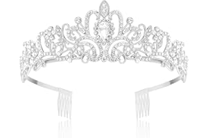 Makone Crowns for Women Princess Tiaras for Girls Queen Crown and Comb Tiara for Wedding Birthday Pageant Bridal Prom Christmas Gift (Silver)