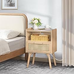 Lerliuo Rattan Nightstands Set of 2 with Charging