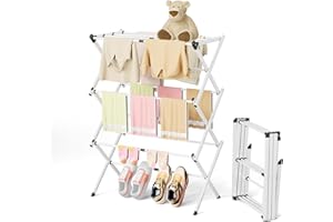 BAKON Foldable Clothes Drying Rack,Space-Saving Expandable & Portable Drying Rack for Clothes,Sturdy Metal Clothes Dryer Rack for Indoor & Outdoor,Laundry Room,Dorm Room,Apartments