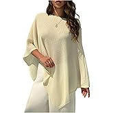 MakeMeChic Women's Boat Neck Shrug Poncho Top Asymmetrical Hem Lightweight Pullover