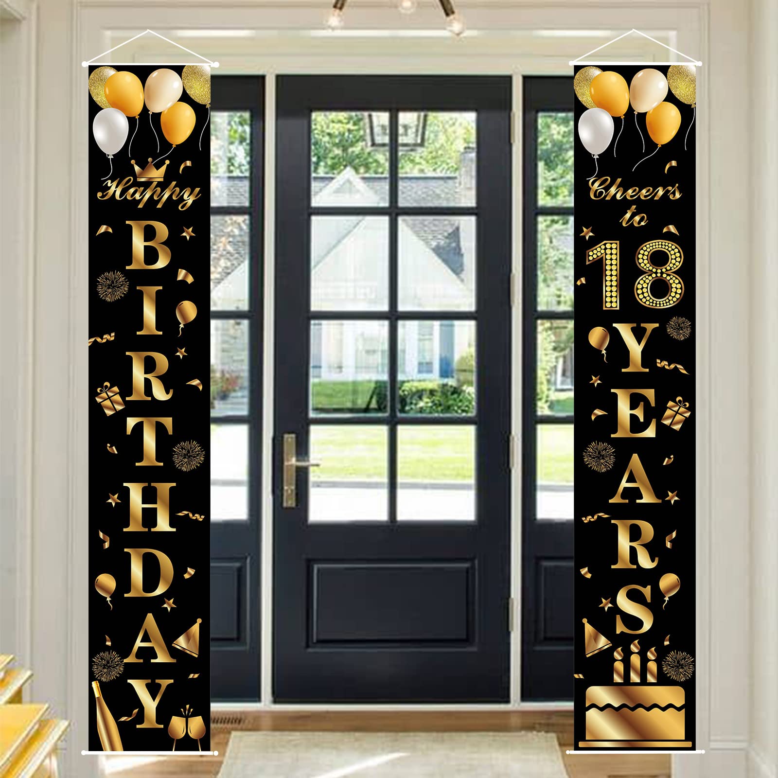 Happy 18th Birthday Door Banner Party Decorations,Black Gold Fabric 18th Birthday Door Porch Sign Banner for boys Girls Women Men 18 Years OldBirthday Party Indoor Outdoor Decor Supplies