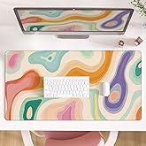 AQQA Abstract Aesthetic Desk Mat Desktop,Gaming Mouse Pad Long Cute Large Desk Pads 31.5X15.7 Inch Mousepad with Non-Slip Base Stitched Edge Keyboard Mat for Gaming Office, Abstract Modern Colorful