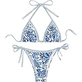 BYFINECANY Women's Floral Printed Bathing Suit Halter Paisley Summer Swimsuit Bikinis Set