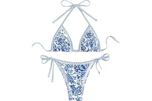 BYFINECANY Women's Floral Printed Bathing Suit Halter Paisley Summer Swimsuit Bikinis Set