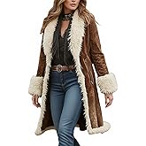 Women's Western Long Winter Coat, Faux Fur Jacket, Fleece Lined, Brown Suede Trench Coat, Leather Cardigan