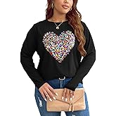 OYOANGLE Women's Plus Size Sequin Heart Tee Sparkle Glitter Long Sleeve T-Shirt Top Lightweight Sweatshirt