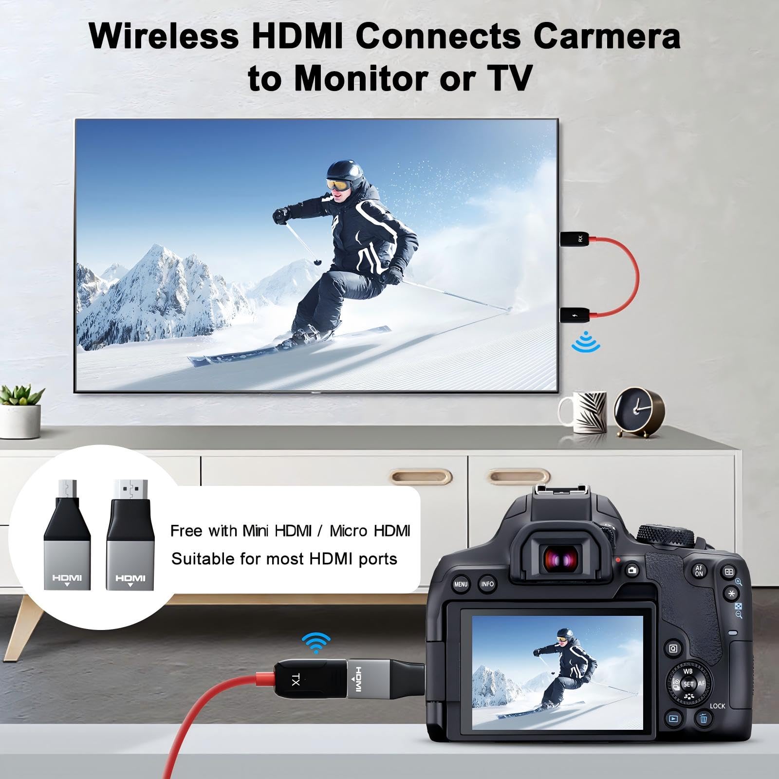 LXJADAP Wireless HDMI Transmitter and Receiver, 4K Decode 1080P@60Hz Ultra HD Video Output Wireless HDMI, 2.4G/5.8G Plug&Play for Streaming Video and Audio to Monitor from PC/Projector/Laptop/TV Box