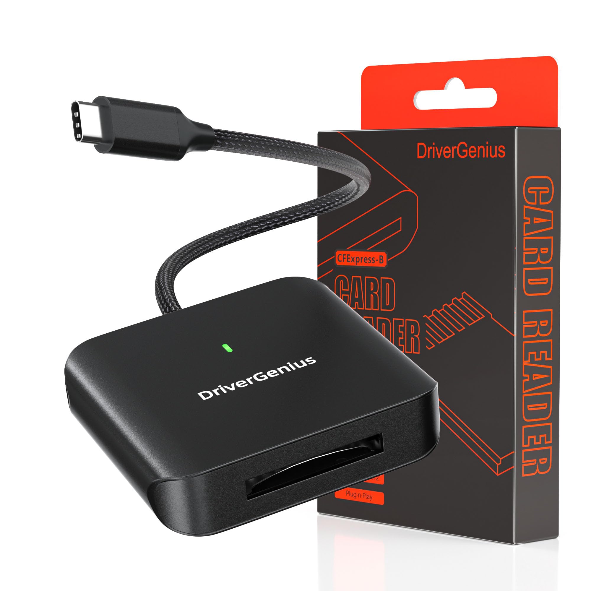 DriverGenius MediaPro CFB | USB-C CFexpress Type-B Card Reader with USB 3.2 Gen2 10Gbps – Companion for Professional Photographers and Videomakers (Aluminium, HB093-C)