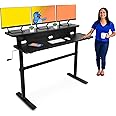 Stand Steady Tranzendesk | 55 Inch Dual Level Standing Desk with Shelf | Easy Crank Height Adjustable Sit to Stand Desk | Stand Up Workstation with Monitor Riser for Home & Office (55in / Black)