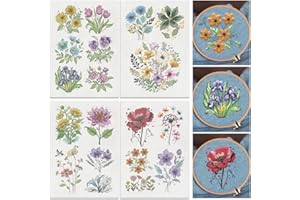 DOODLREAM 19Pcs Watercolor Flowers Water Soluble Hand Sewing Stabilizers, 29.7×21cm Colorful Floral Embroidery Pattern Stabil