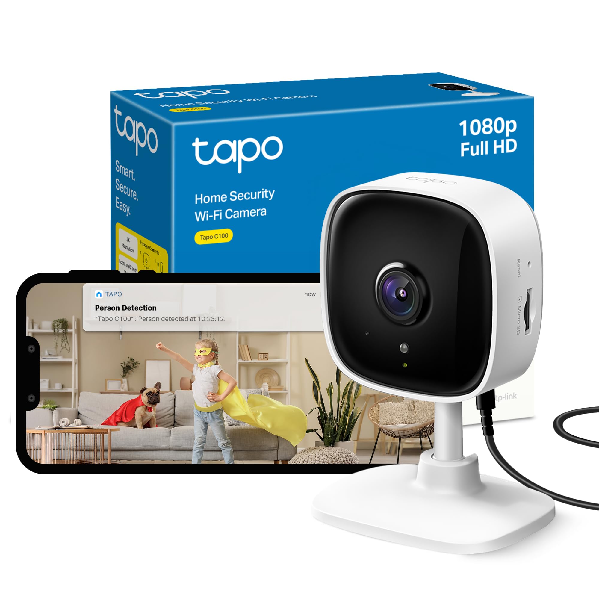 Tapo Wi-Fi Baby Monitor Smart Camera, Indoor CCTV, Works with Alexa & Google Home,1080p, 2-Way Audio,Night Vision, SD Storage,Baby Crying/Motion Detection Device Sharing C100,Packaging may vary