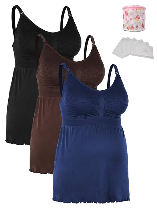 iLoveSIA Damen Still trägertops Ohne Bügel Umstandstops Schwangerschafts-Tops + Wäschesack + Anti-spillage BH-Pölster