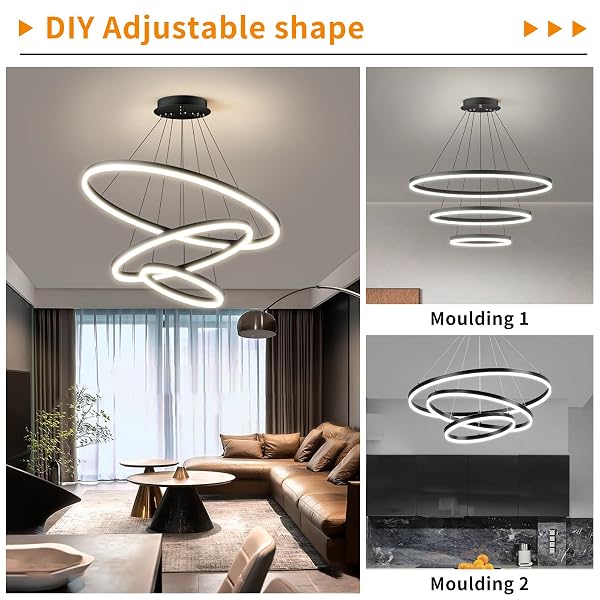 MATVEN MODERN CEILING CHANDELIER LIGHT, ACRYLIC ANTI-FLICKER BLACK PENDANT LIGHT FIXTURES WITH REMOTE CONTROL DIMMABLE 3 COLOR MODE & BRIGHTNESS ISLAND LIGHTS FOR KITCHEN DINING ROOM