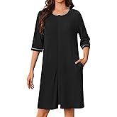 Ekouaer Zip Up Robes for Women Short Waffle Bathrobe Lightweight house coat 3/4 Sleeve Soft Nightgown with Pockets S-3XL