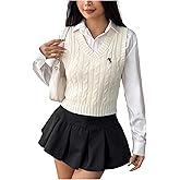SHENHE Women's Cable Knit V Neck Sweater Vest Embroidered Sleeveless Preppy Ribbed Crop Tank Top