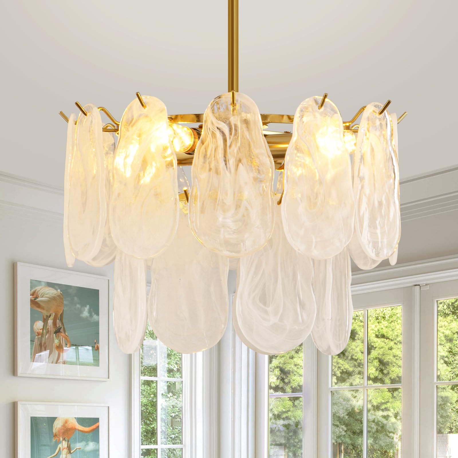 Photo 1 of ****IT IS UNKNOWN IF ANY PARTS ARE MISSING****Modern Gold Cloud Glass Chandeliers, 15.7 Inches Creative Crystal Pendant Ceiling Fixture, 2 Tier Luxury Height Adjustable Chandelier, 4-Light for Bedroom Living Room Dining Room Hallway Foyer (E12)