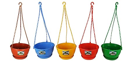 Easy Gardening Hanging Pot (8-inch, Multicolour, Pack of 5)