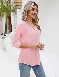 Sherosa Womens 3/4 Sleeve T Shirts V Neck Cotton
