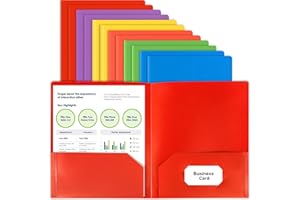 HABGP 12 Plastic Folders with Pockets, Multi Colors Pocket Folders with Business Card Holder, Heavy Duty 2 Set 12 File Folders for Documents Office Organizer Folder Letter Size School Supplies