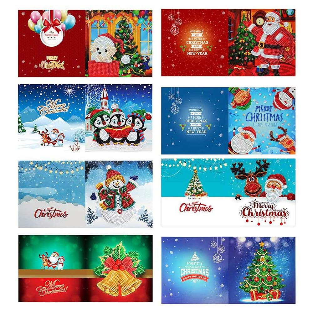 8 Pack Handmade Greeting Cards DIY Special Shaped Diamond Painting Christmas Cards Kit