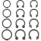 Zolure 16G Septum Rings Nose Rings for Women Hinged Nose Ring Hoops Horseshoe Cartilage Helix Tragus Earring Hoops Eyebrow Lip Piercing Jewelry 6mm 8mm 10mm 12mm