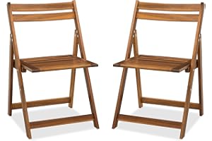VICTORY RELAX Acacia Wooden Chairs Set of 2, Folding Waterproof Small Patio Chairs with Waterproof and UV Coating, Indoor Outdoor Bistro Set for Garden Balcony Patio Lawn Living Room
