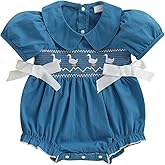 baorji Newborn Baby Girl Romper Farm Outfit Goose Embroidery Short Sleeve Onesie Smocked Jumpsuit Country Summer Clothes