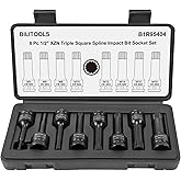 BILITOOLS 8-Piece Impact XZN Triple Square Spline Bit Socket Set 1/2 inch Drive, M5-M18, Cr-Mo Steel