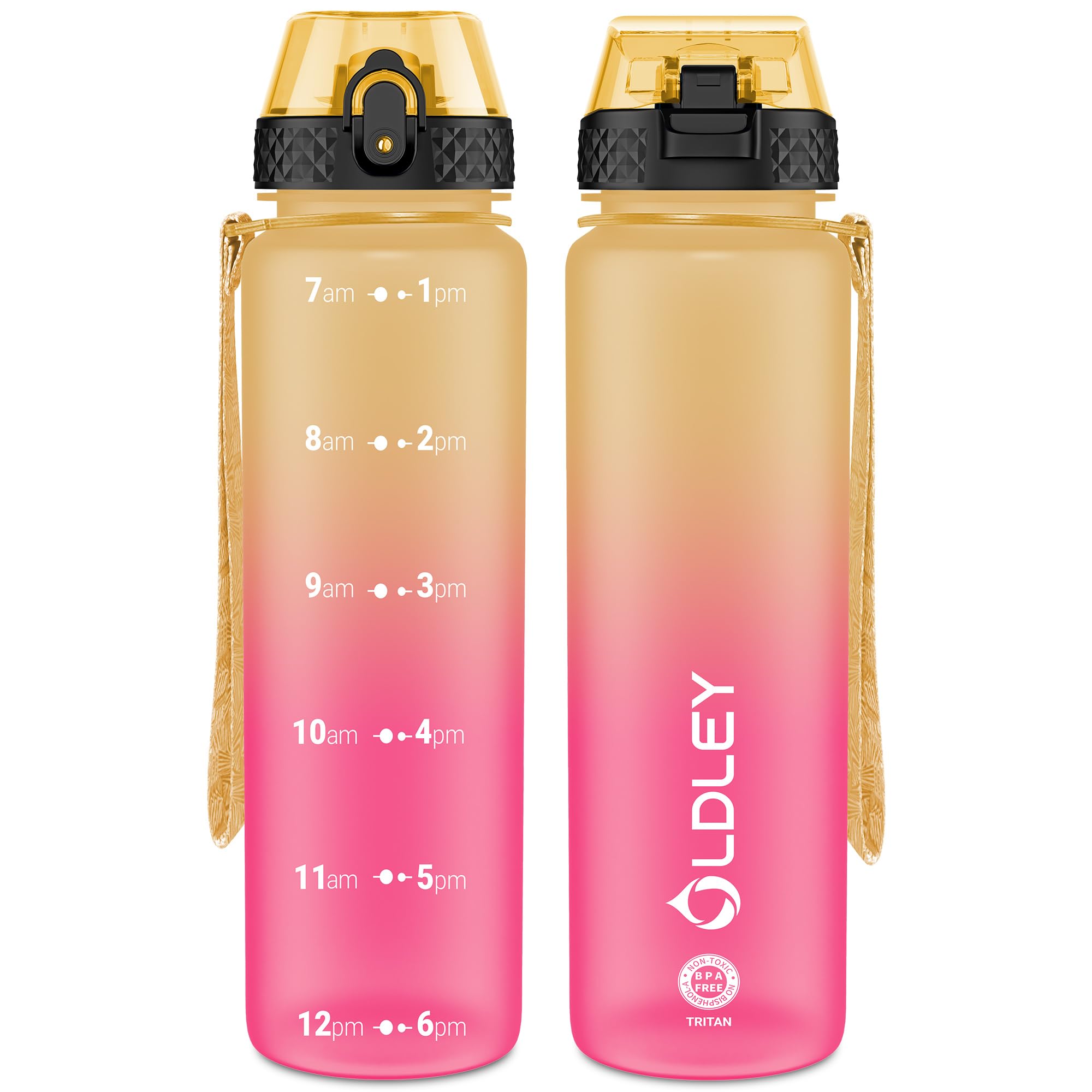 OLDLEY 1L/32oz Sports Water Bottle with Straw, 1000ml Motivational Drinks Bottle with Time Markings Leak Proof Drink & Lock Cover, BPA Free for Gym School Cycling Running Hiking — image 1
