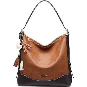 LOVEVOOK Hobo Bags for Women with Initial Charm, Soft Women's Crossbody Handbags Slouchy Shoulder Bag with Large Cup Holder