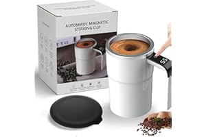 Electric Coffee Mug with A Built-in LCD Thermometer, Automatic Magnetic Stirring Coffee Mug with Temperature Display, Portabl
