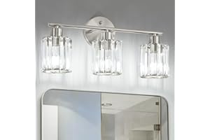 Kvhiiw Modern 3-Light Crystal Bathroom Light Fixtures,Brushed Nickel Vanity Lights Over Mirror for Restroom,Bedroom(Bulbs Not