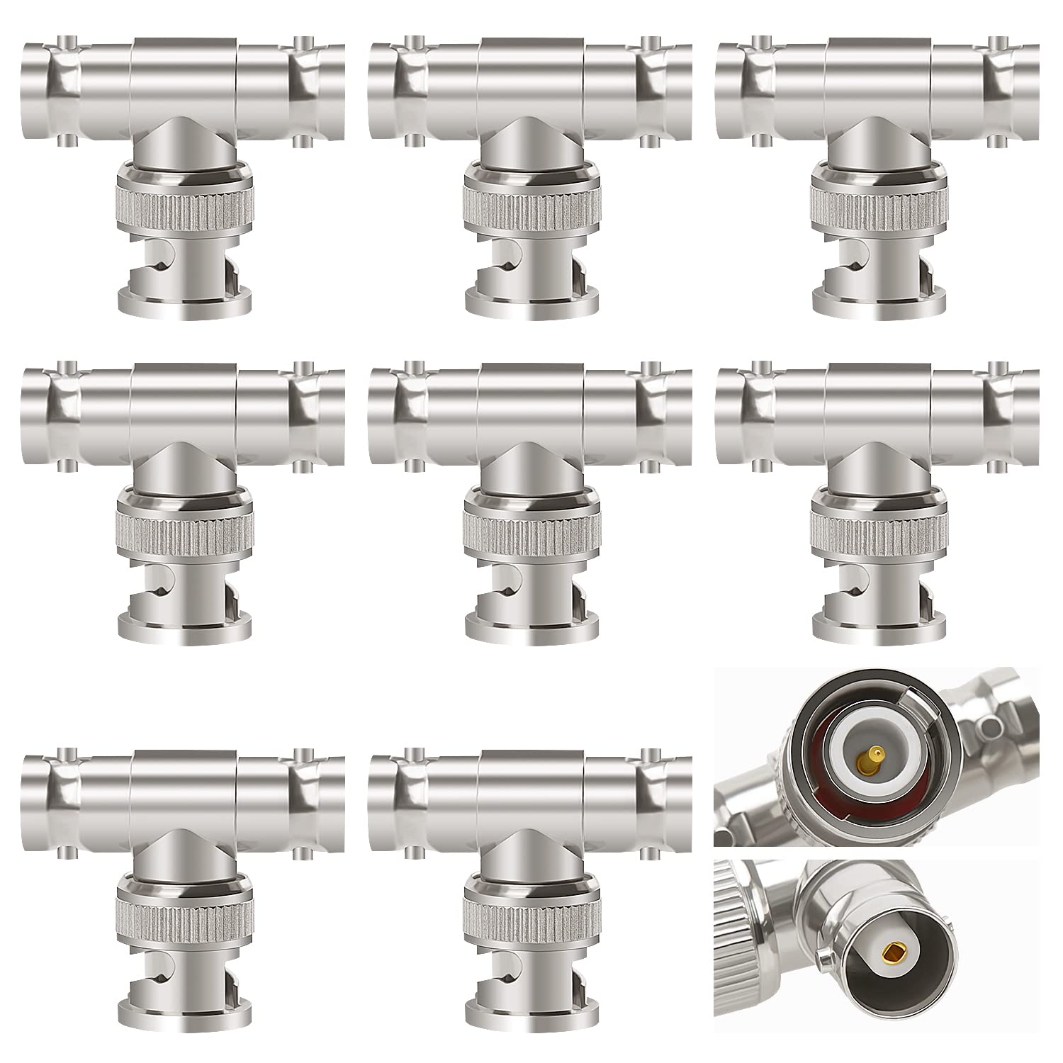 KUOQIY 8 PCS 3-Way BNC Male to Dual Female Adapter, T-Type BNC RF Coaxial Connector for Coaxial Cable, CCTV, Antenna — image 1