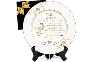 SHUNNIUB 25th Wedding Anniversary Plate, Meaningful Silver Anniversary Wedding Gift for Couple Parent to Celebrate 25 Years of Marriage