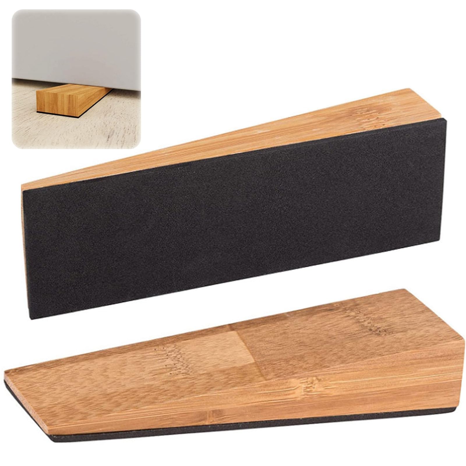 2 Pcs Wooden Door Stop, Door Wedges Indoors, Non-Slip Doorstops Wedge, Doorstops Indoors, Nail Free Installation Non Slip Dark Color for All Types of Doors and Surfaces, Safe for Kids & Pets