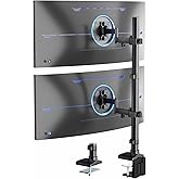 VIVO Dual Vertically Stacked Ultra-Wide Monitor Desk Mount with Extension Arms, Extra Tall Heavy Duty Adjustable Stand for 2 Ultrawide Screens up to 43 inches, 50 lbs Capacity, Black, STAND-V202T