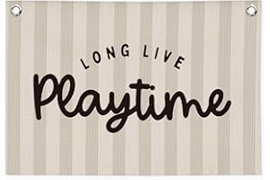 MOFUYU Playroom Decor, Long Live Playtime Linen Canvas Banner – Wall Hanging for Kids Room, Nursery and Toddler Room – Inspirational Decor for Kids Bedroom 30x20 Inch