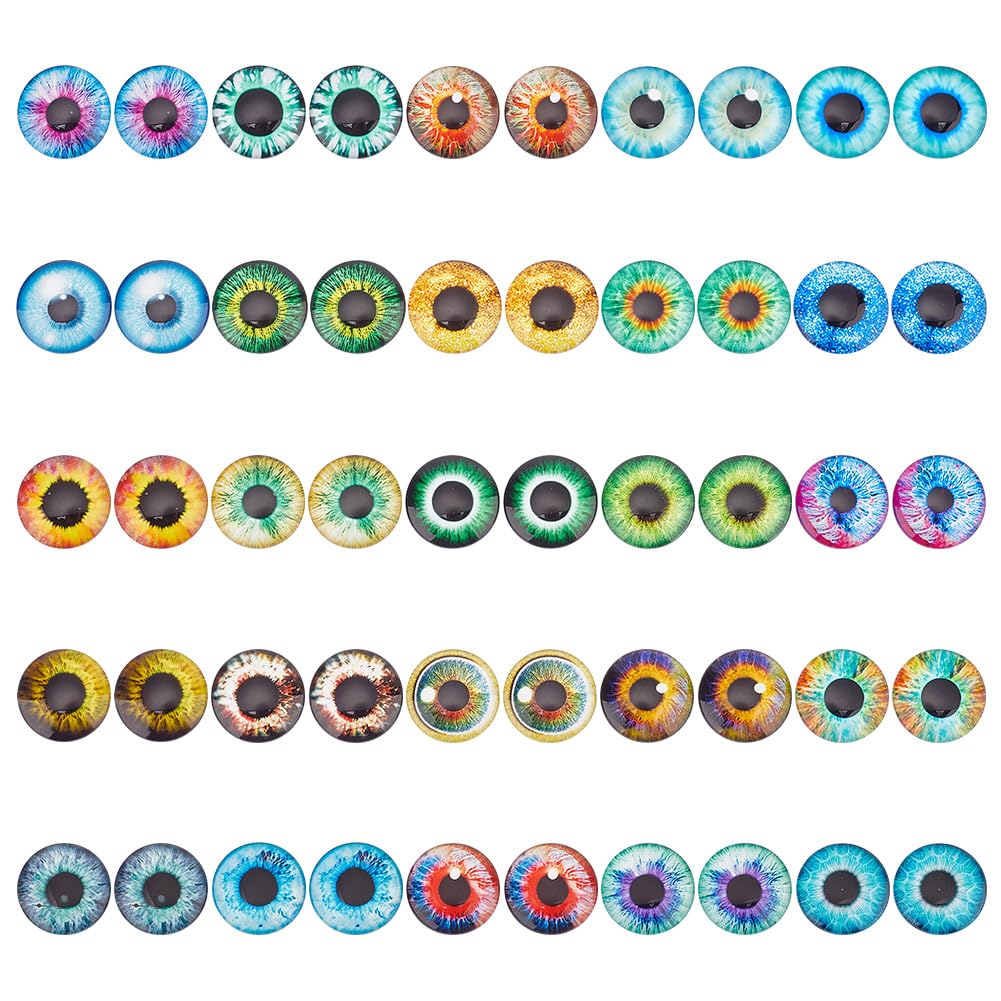 PH PandaHall 30mm Glass Cabochon Eyes, 50PCS 25 Style Glass Dragon Eyes Half Round Dome Horse Eyes Cat Eyes for Sculptures Props Photo Dome Pendant Trays Halloween and Clay Animals Making