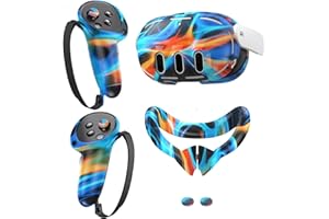 CXINESBAG Silicone Cover Set Compatible with Meta/Oculus Quest 3 Accessories,Silicone Face Cover,Controller Grip,Shell,Anti-Sweat, Anti-Leakage(Aurora Orange)