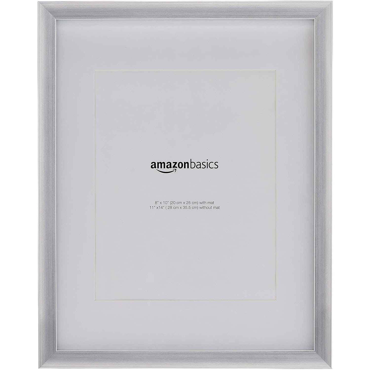 AmazonBasics Photo Frame with Mat - 11" x 14" matted to 8" x 10", Nickel, 2-Pack