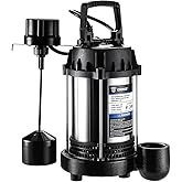 DEKOPRO 1HP Sump Pump, 5400GPH Submersible Cast Iron and Stainless Steel Sump Pump with Integrated Vertical Float Switch