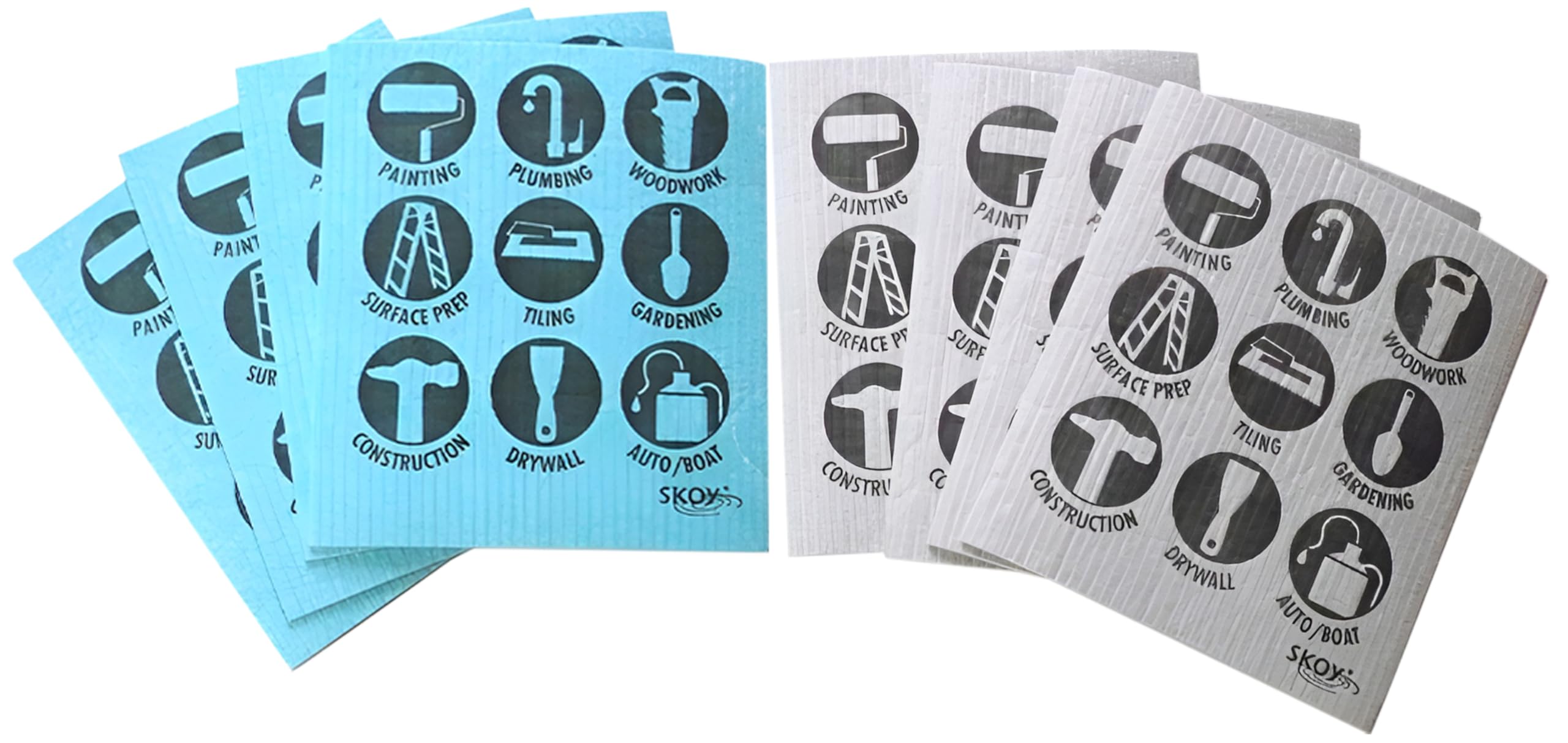 Skoy SK111 Eco-Friendly Swedish Dishcloth-Hardware design Pack of 8, 7x7, Turquoise and Grey (8 Piece)