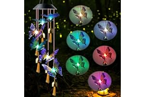 SIX FOXES Butterfly Solar Wind Chimes,2024new Gift for All mom/dad/Women/Grandma/Daughter/Aunt/Friend/Wife and Sister. Yard Decor,Gardening Gift, Birthday Gift, Christmas Decorations,Patio Decor